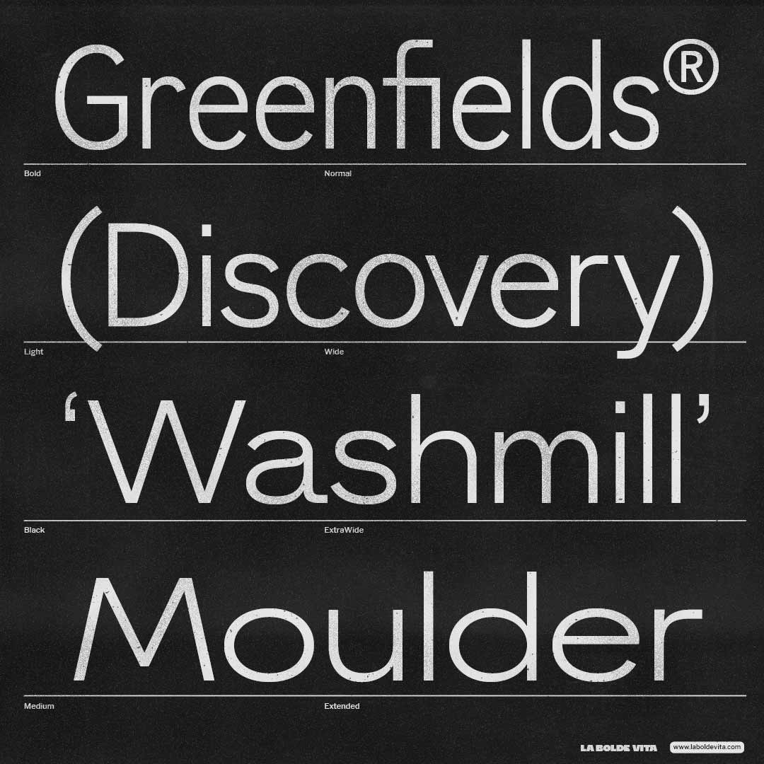 sample words set in Neptun Süd in different widths in white on dark grey