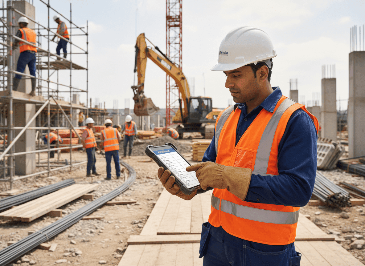 operaio rivede in cantiere piano operativo di sicurezza (pos)