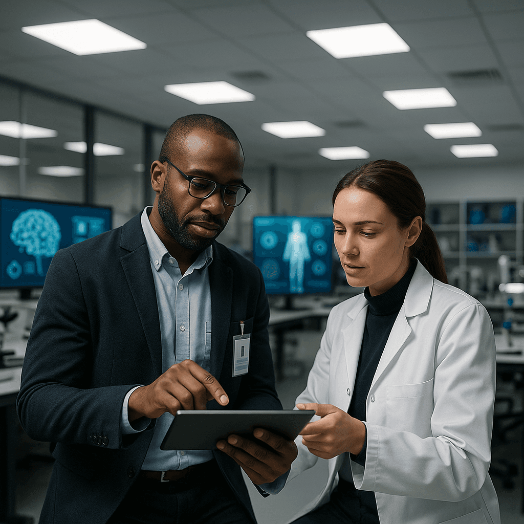 compliance leader reviewing AI-generated training video on laptop