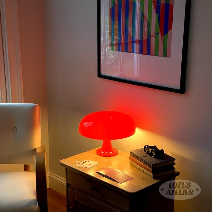 Elegant red mushroom lamp with modern appeal and high-quality craftsmanship.