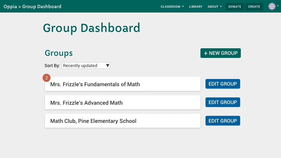 Dashboard of a remote learning website