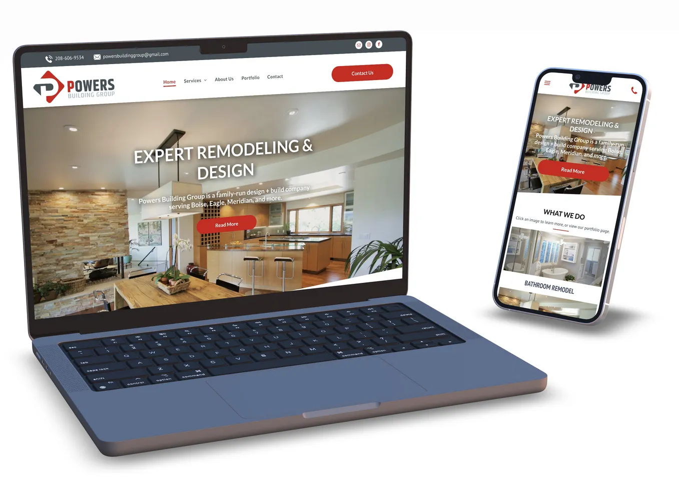 Contractor website shown on laptop and phone