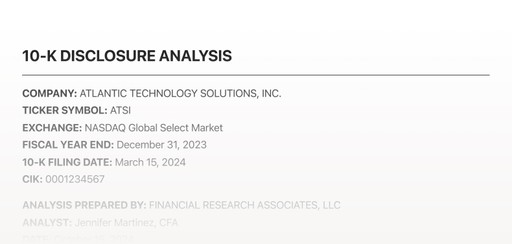 10-K Disclosure Analysis for ATSI, Dec 31, 2023