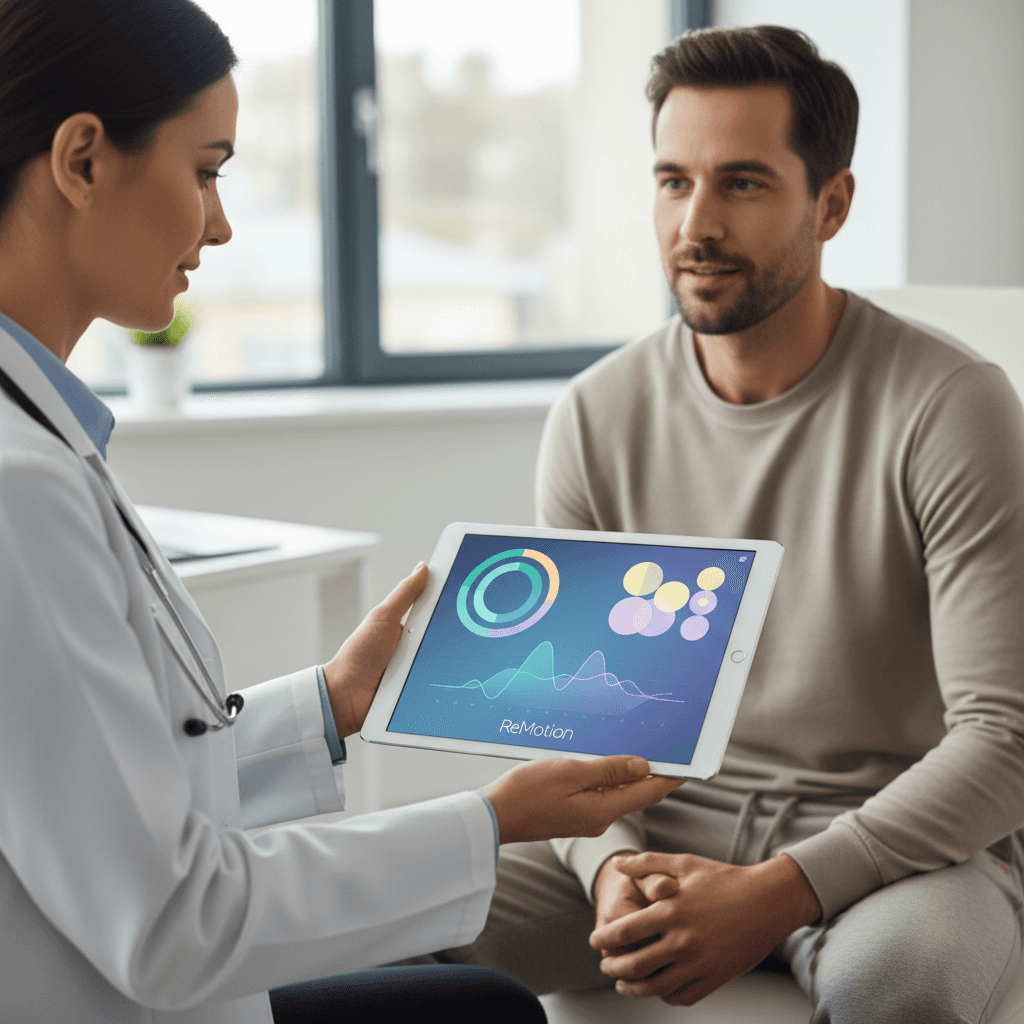 Doctor showing patient analytics on data from his training session