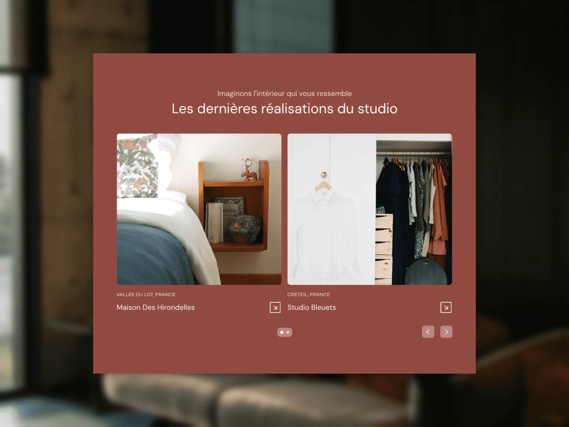 Studio Perennis interior design portfolio page featuring bedroom and wardrobe projects from France.