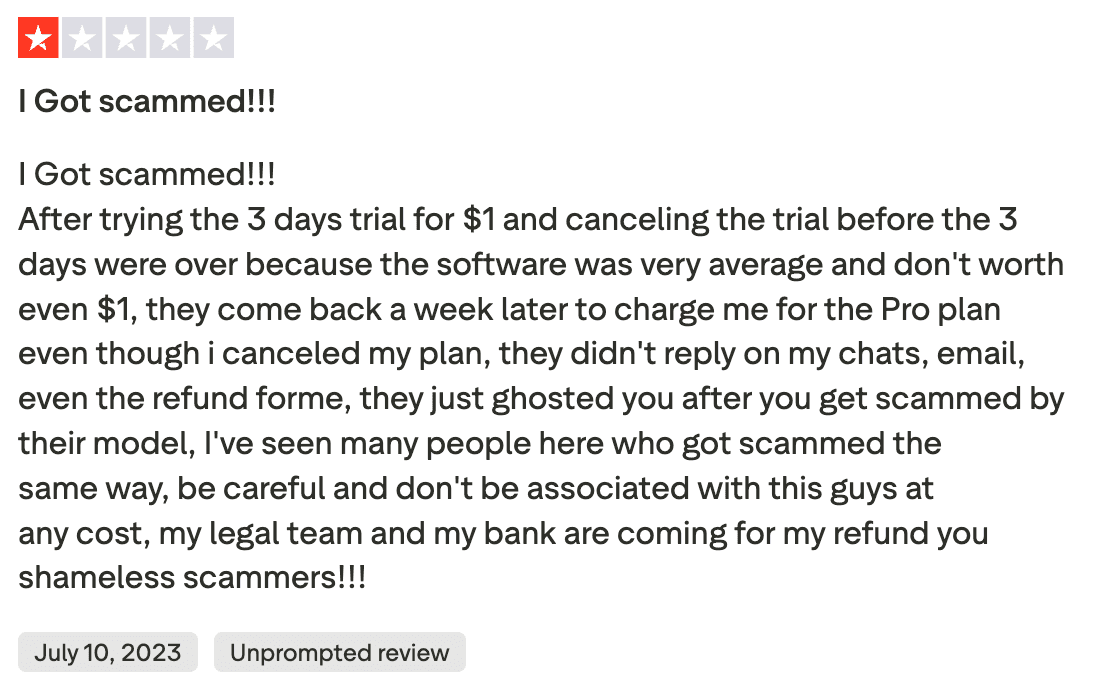 BigSpy review about trial cancellation and billing issues