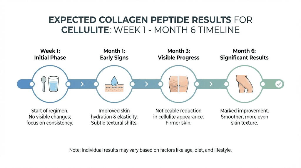 Collagen peptide cellulite results timeline from start to 6 months