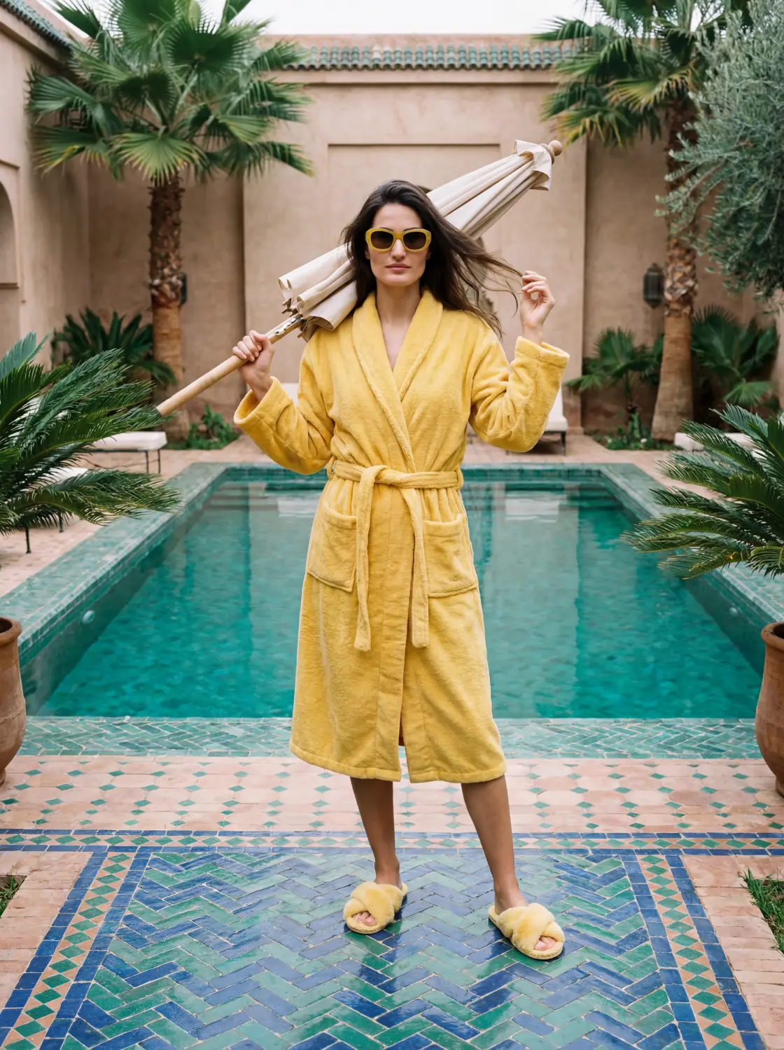 woman by pool