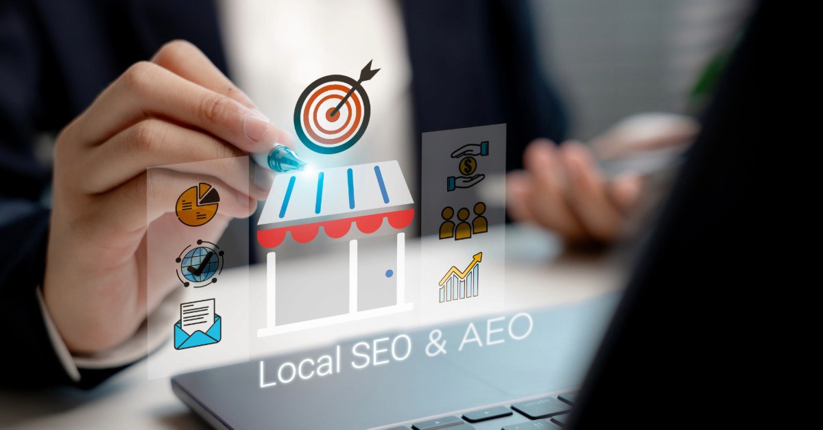 updating a Google Business Profile, person with a laptop, closeup of hands