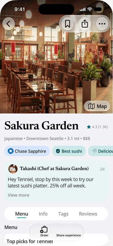 A place worth knowing. Restaurant identity, community context and an entry to ordering.