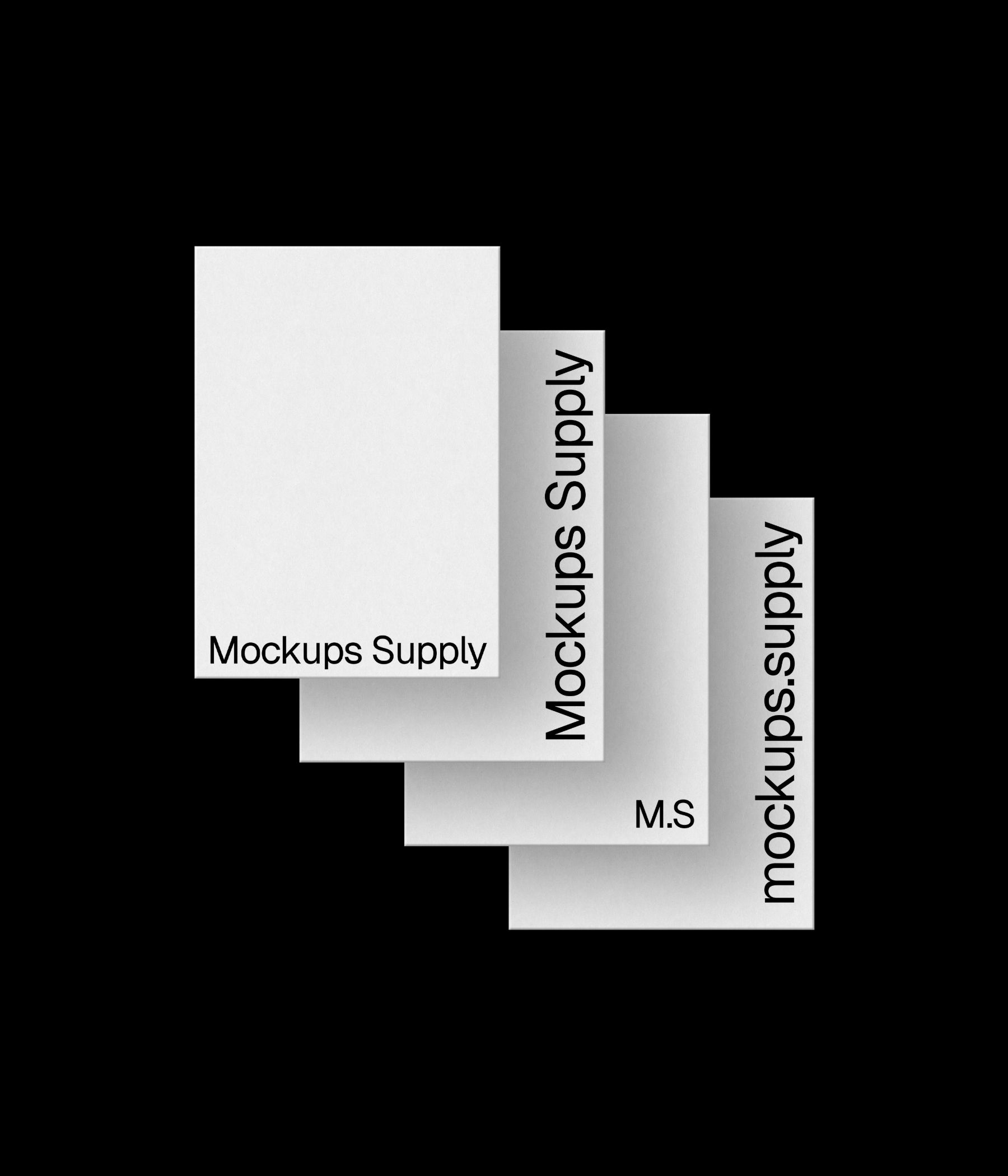 4 A5 paper mockup portrait for Photoshop with debossed text effect, white papers on black background, clean minimal stationery and print branding mockup