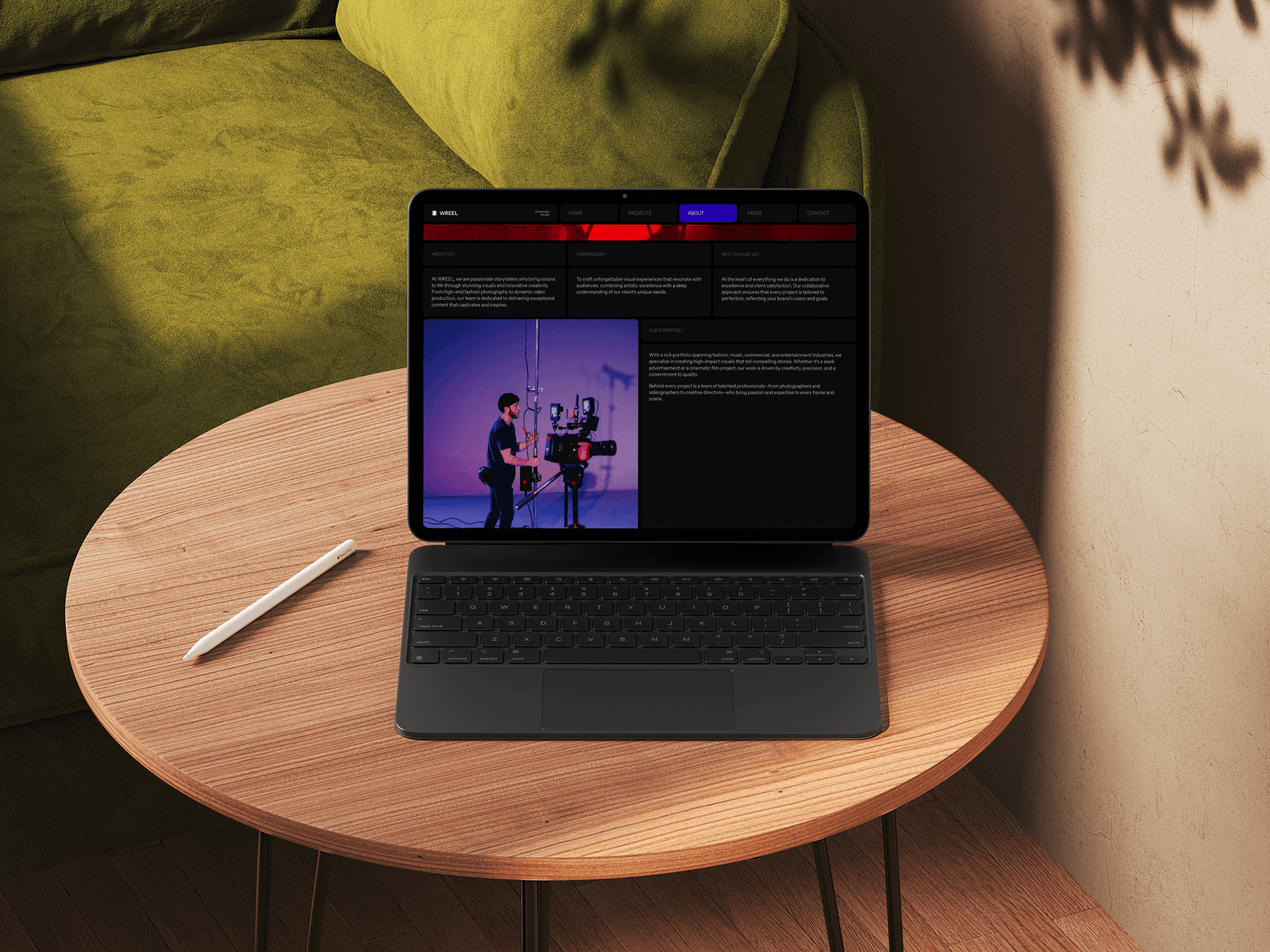 iPad mockup of the interface done by OrangeOrange Agency of the website for the France filming company