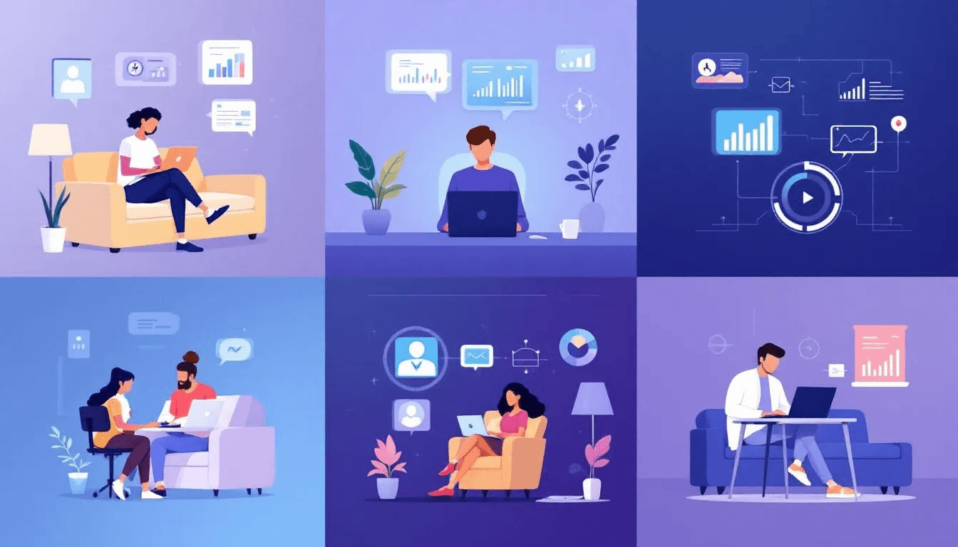 A group of diverse professionals working remotely in medical coding jobs.