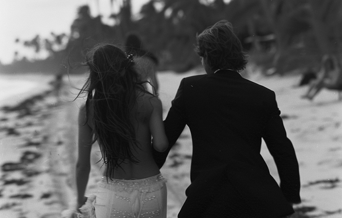 Black and white wedding photography on the beach