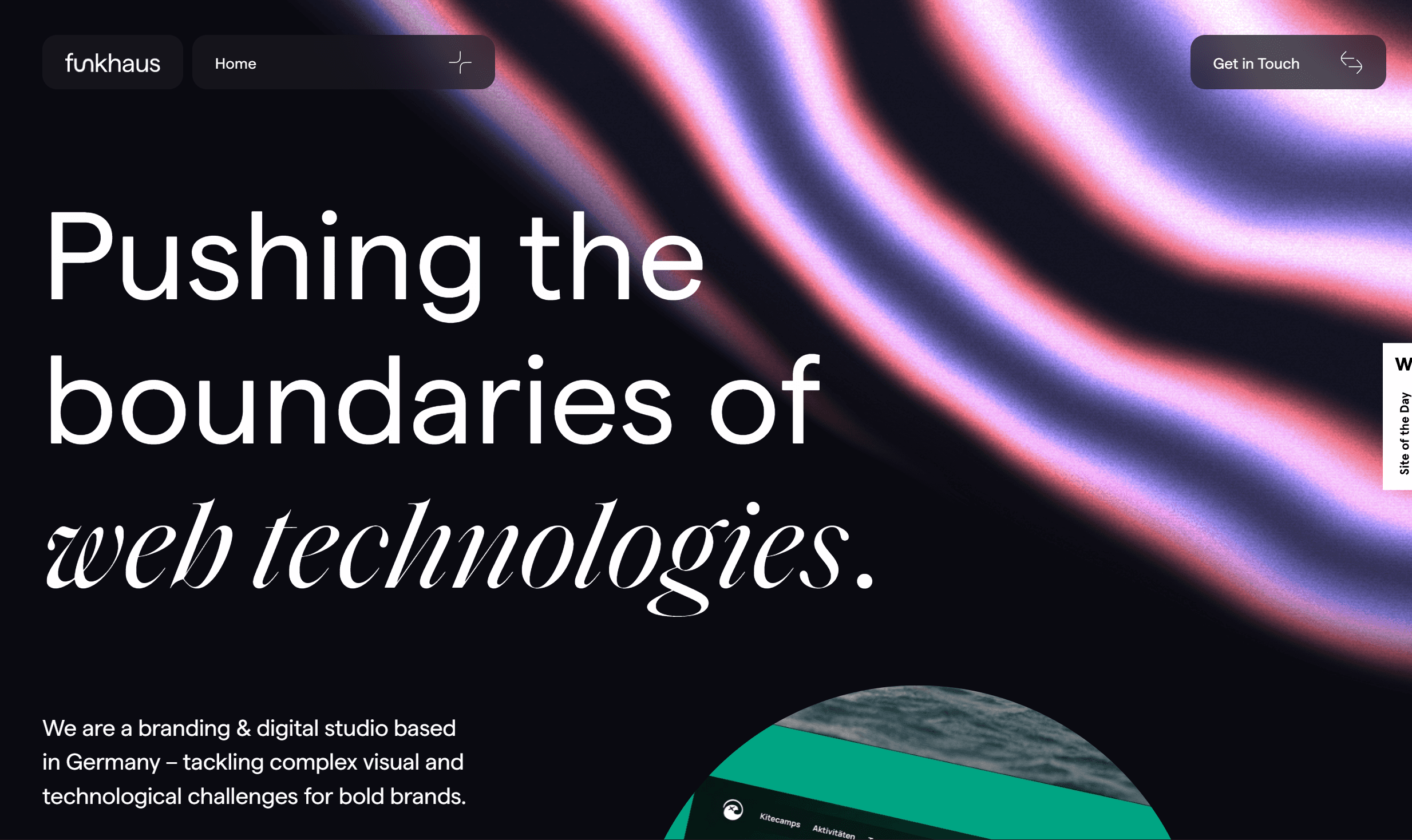 Homepage layout featuring a logo, navigation menu, and sections for services and contact information.