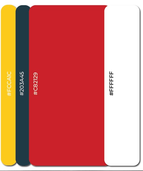 This is a color palette of the company, ranging from blue, yellow, red and white