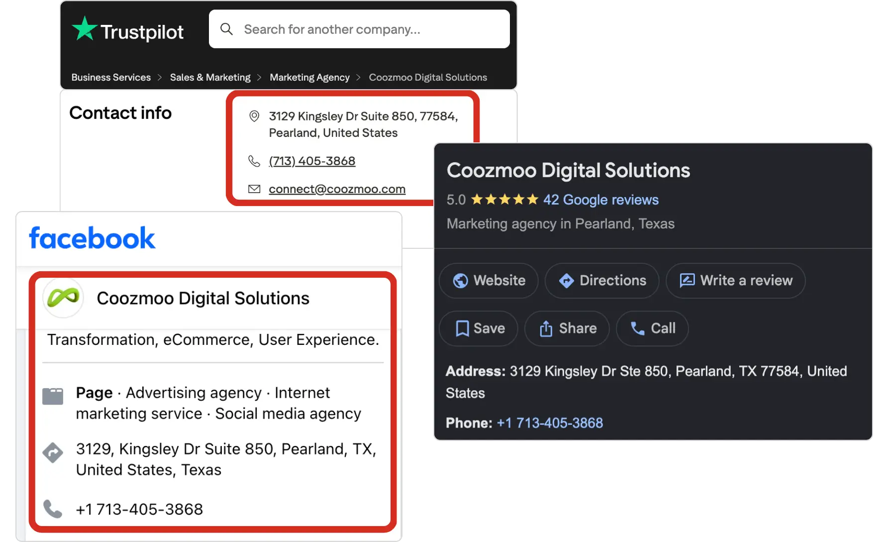 Name, Address, Phone number consistent across platforms