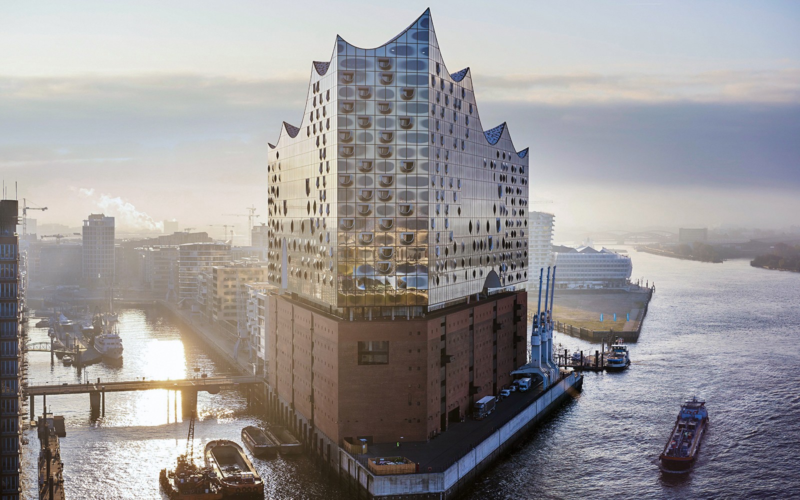 Elbphilharmonie concert hall in Hamburg overlooking the harbor during a guided tour.