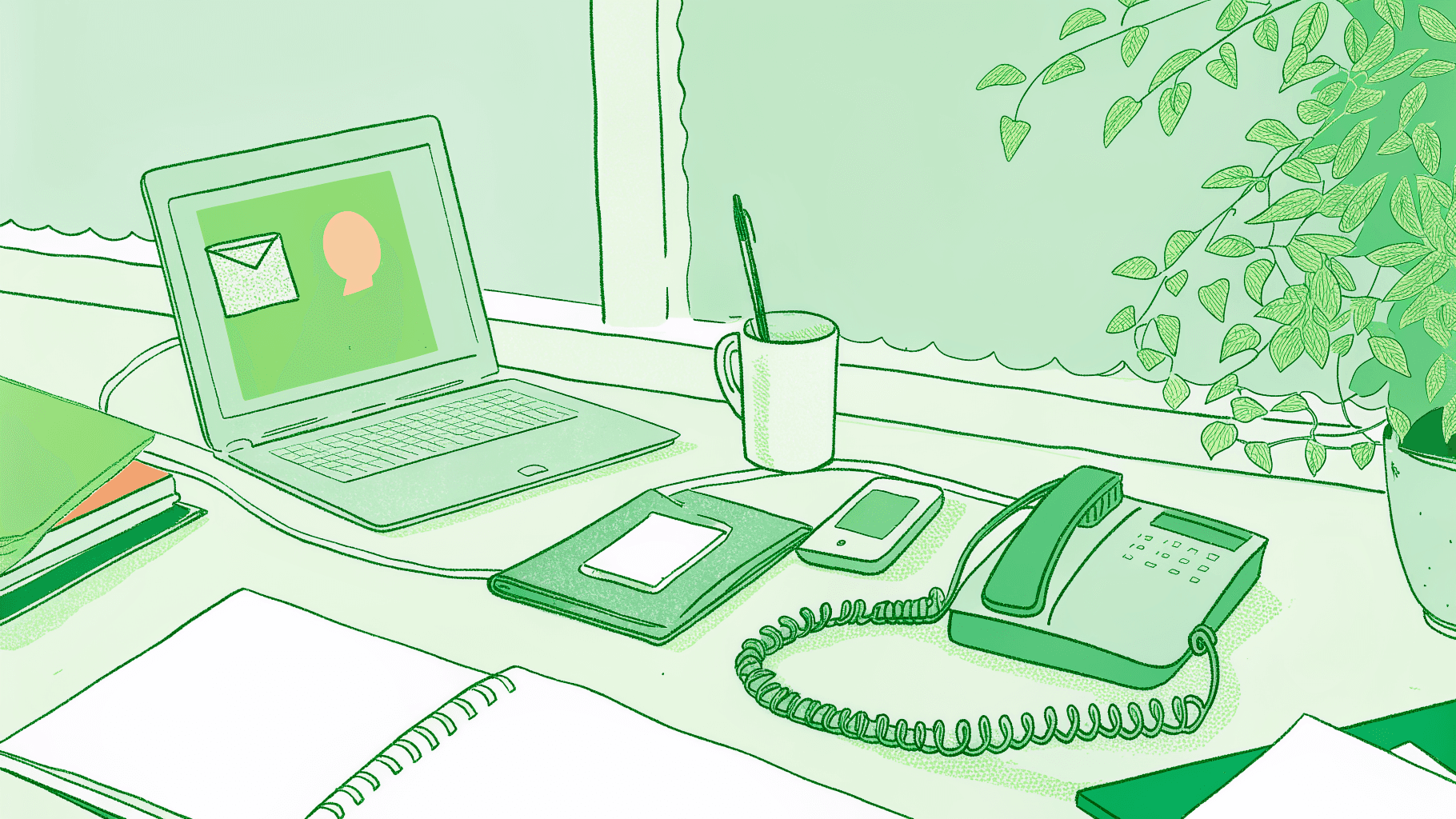 Insurance agent's desk buried in paper checks, ledgers, and overdue payment follow-up calls