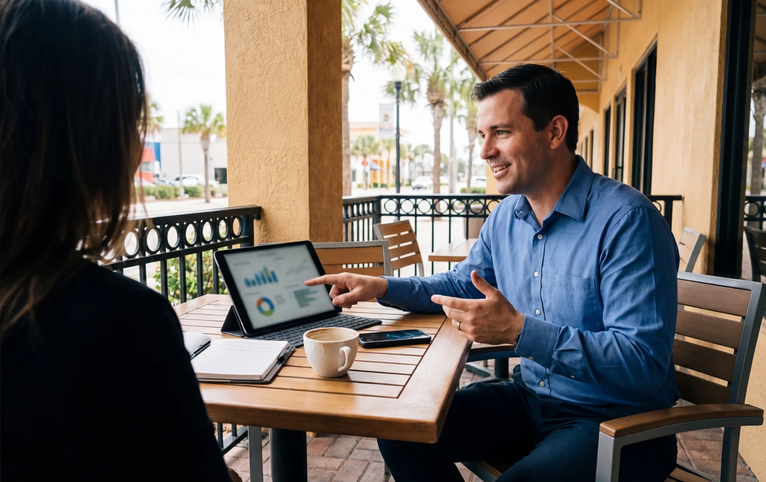 Man discussing digital marketing at RockN' Socials Digital Marketing Agency.