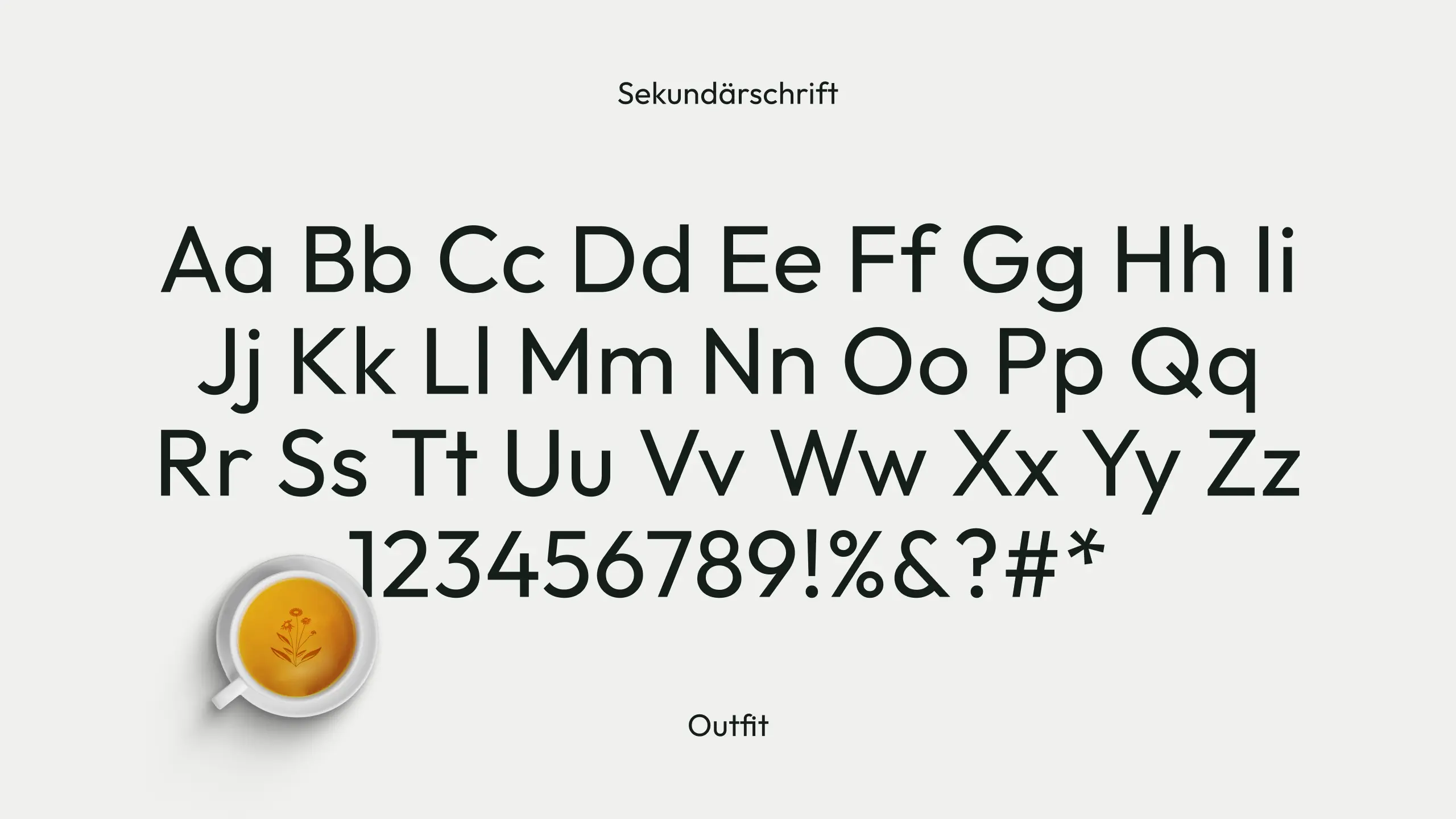 Typografie-Spec Sekundärschrift Outfit mit Alphabet und Sonderzeichen