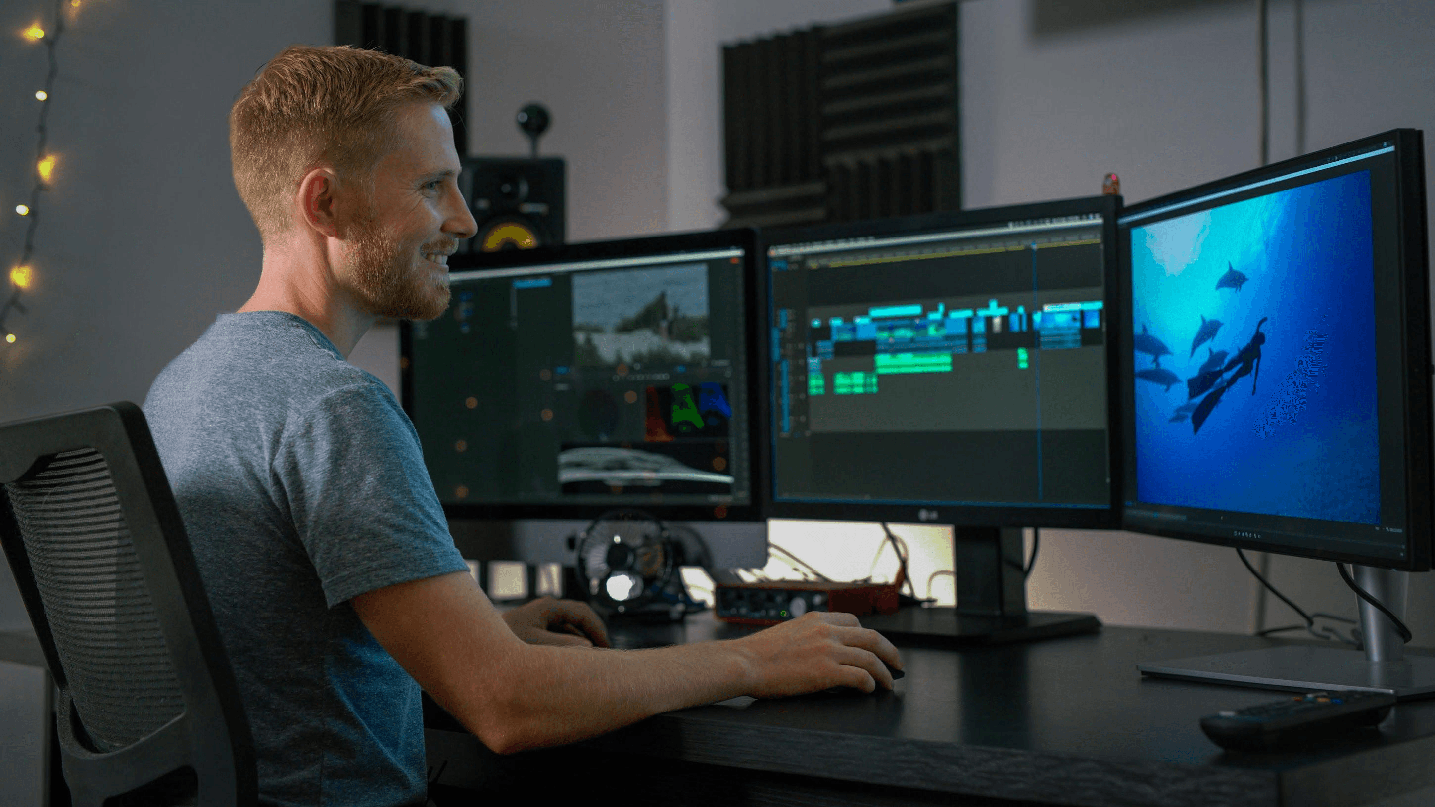 Man editing video across multiple monitors - How to Create POV Videos