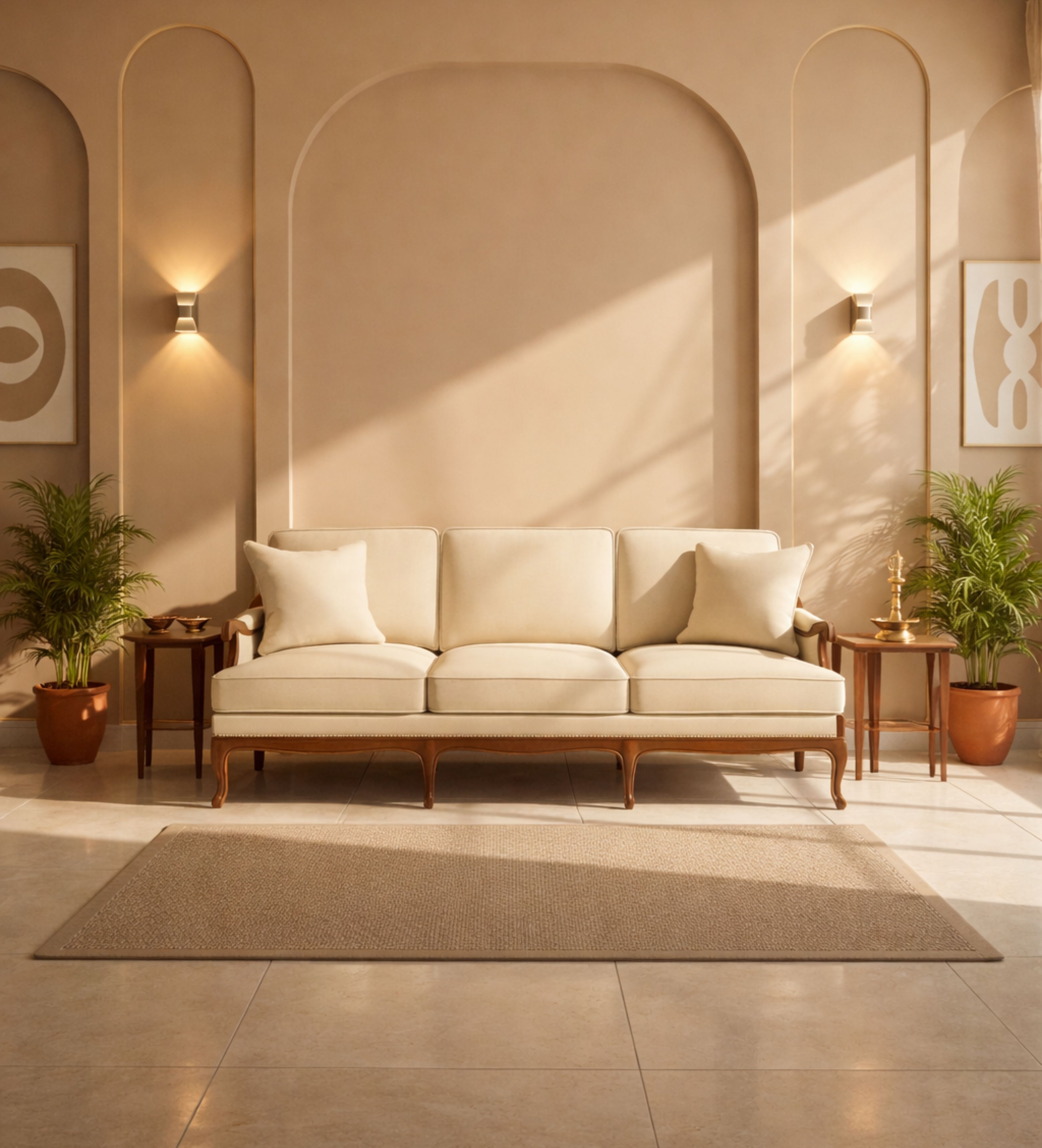 Plum velvet 3-seater with channel tufting and gold-toned legs.