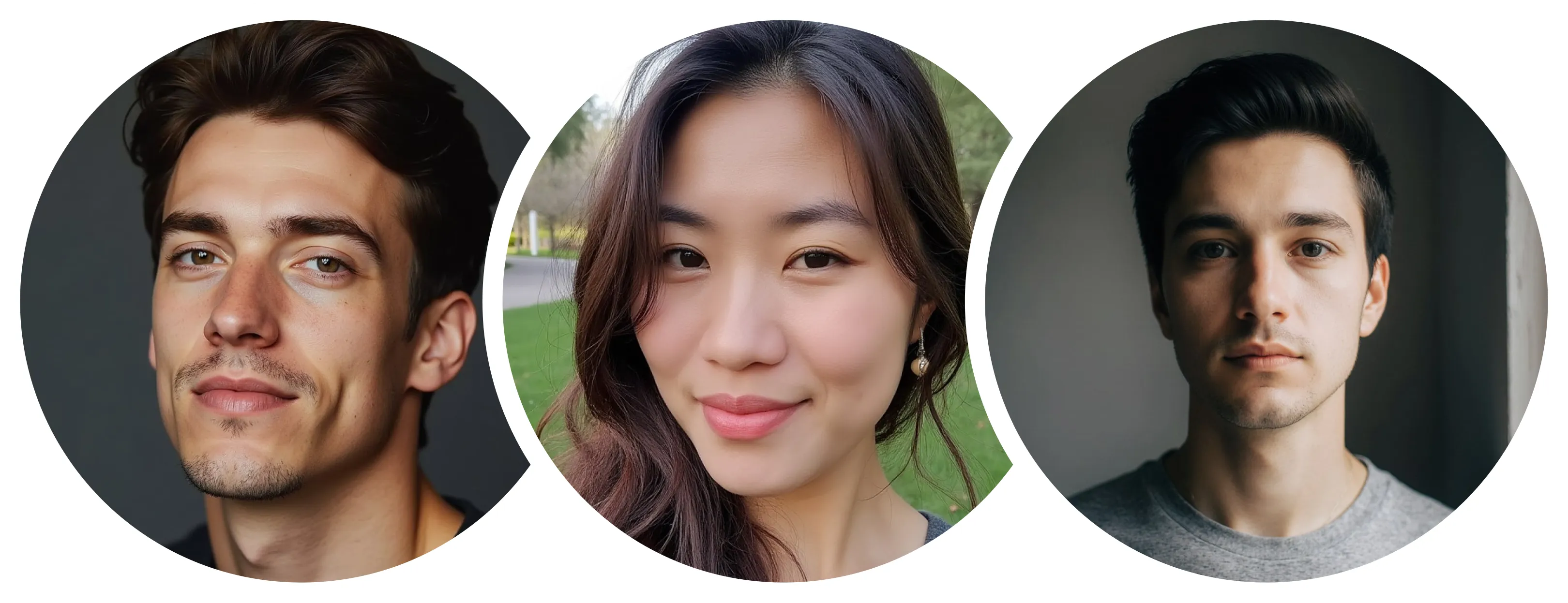Headshots of two men and one woman.
