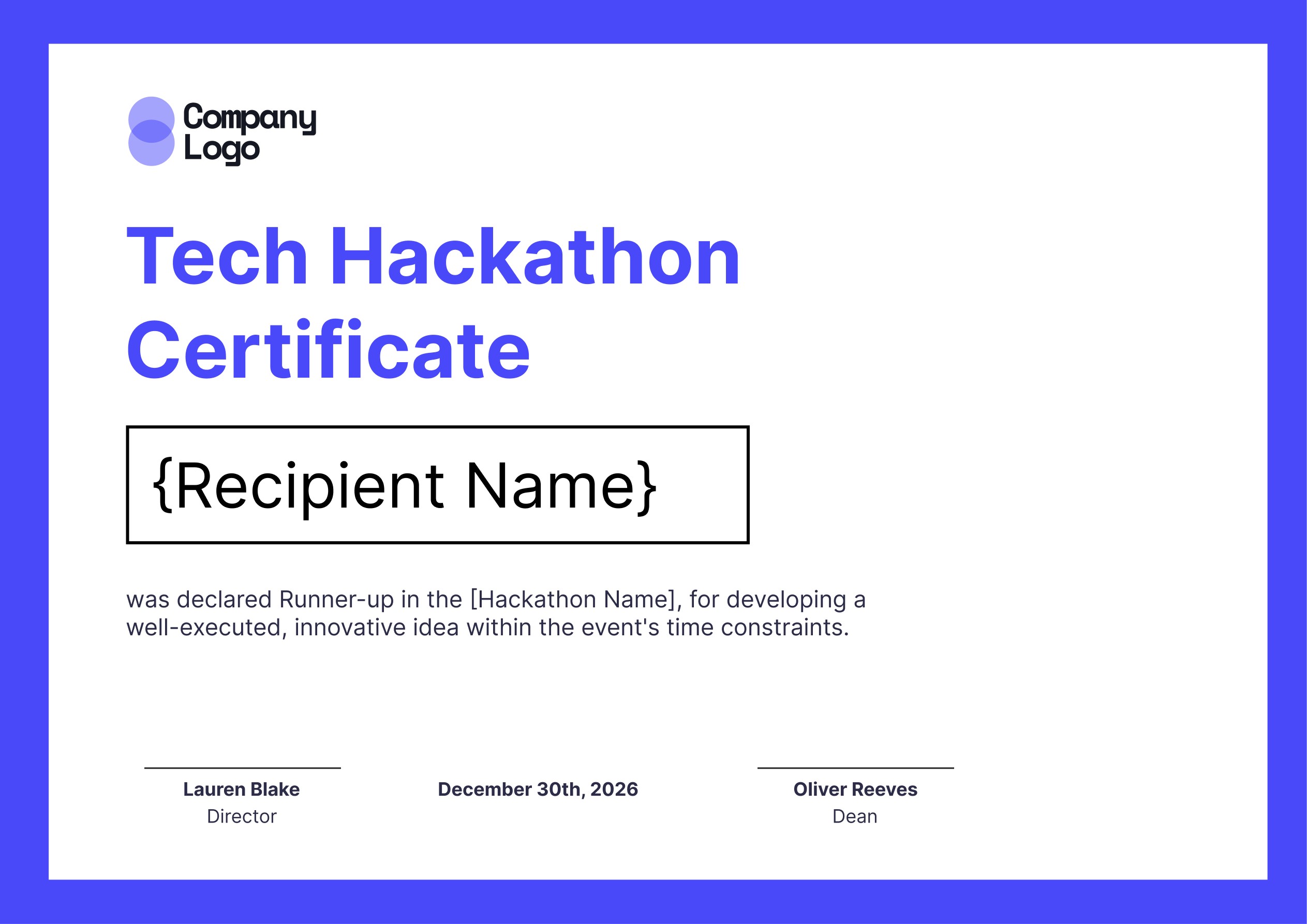 Wauld - Customizable and professional tech hackathon certificate template