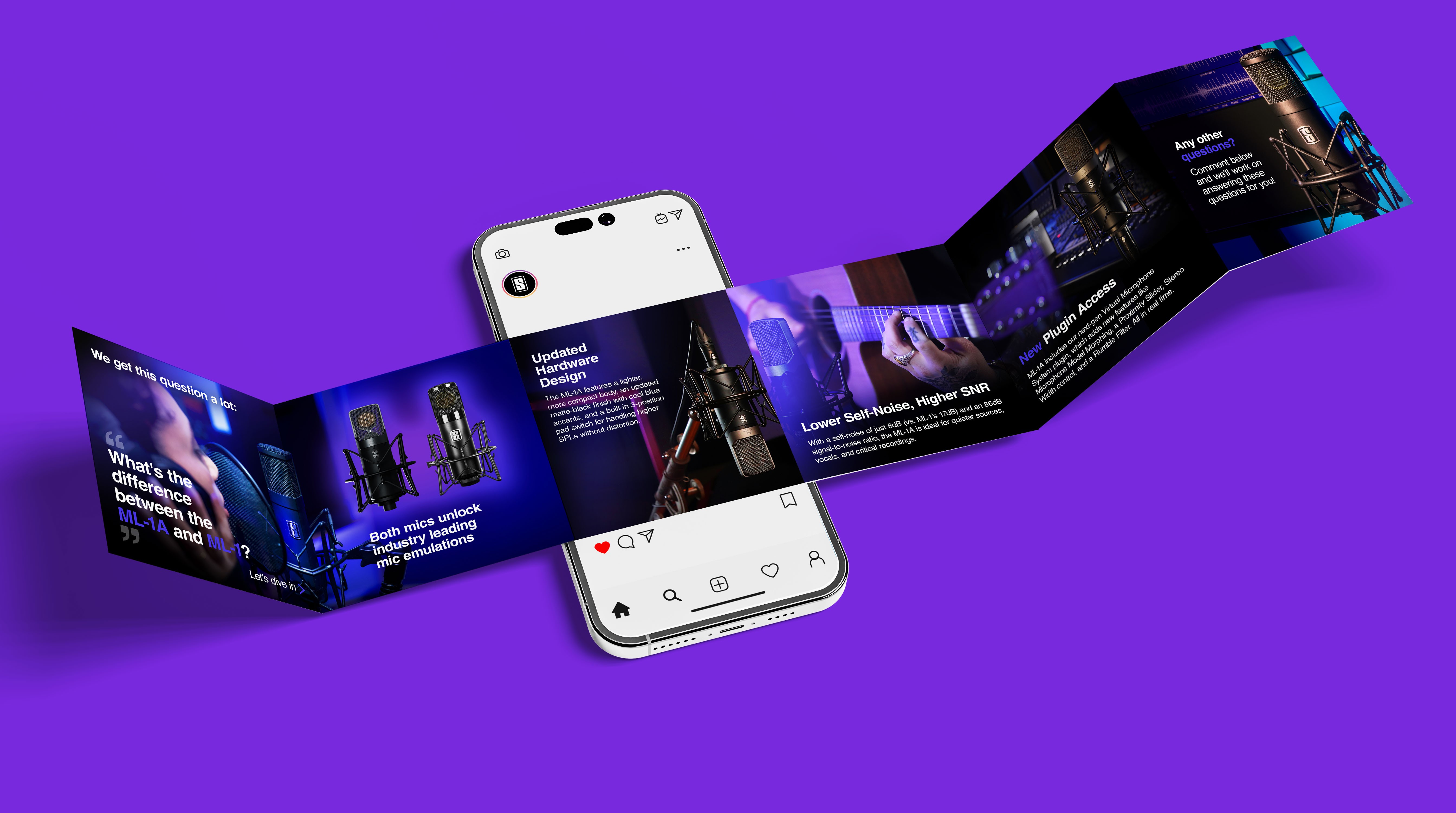 Carousel social media mockup on phone