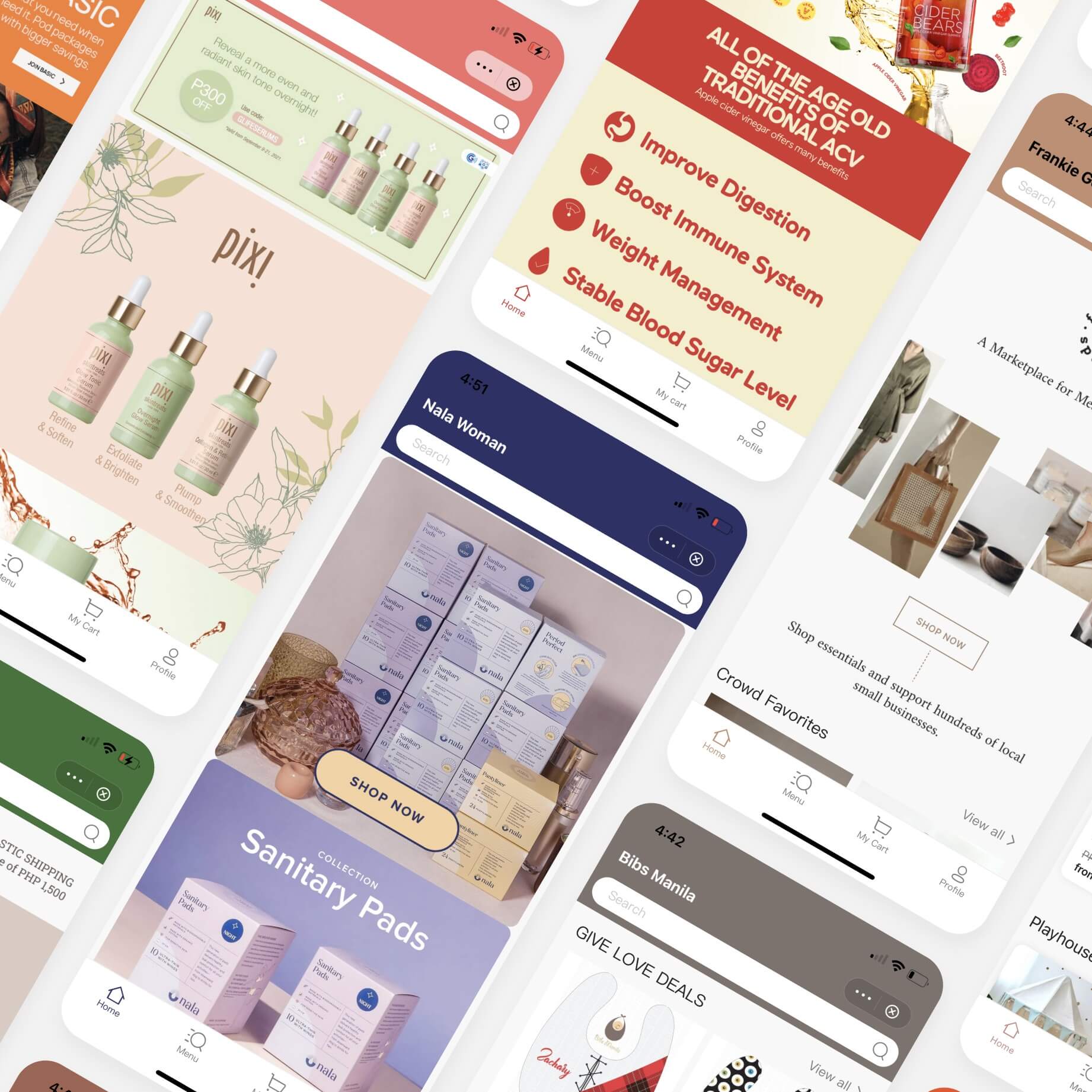 Screenshots of different storefronts inside GCash Super App