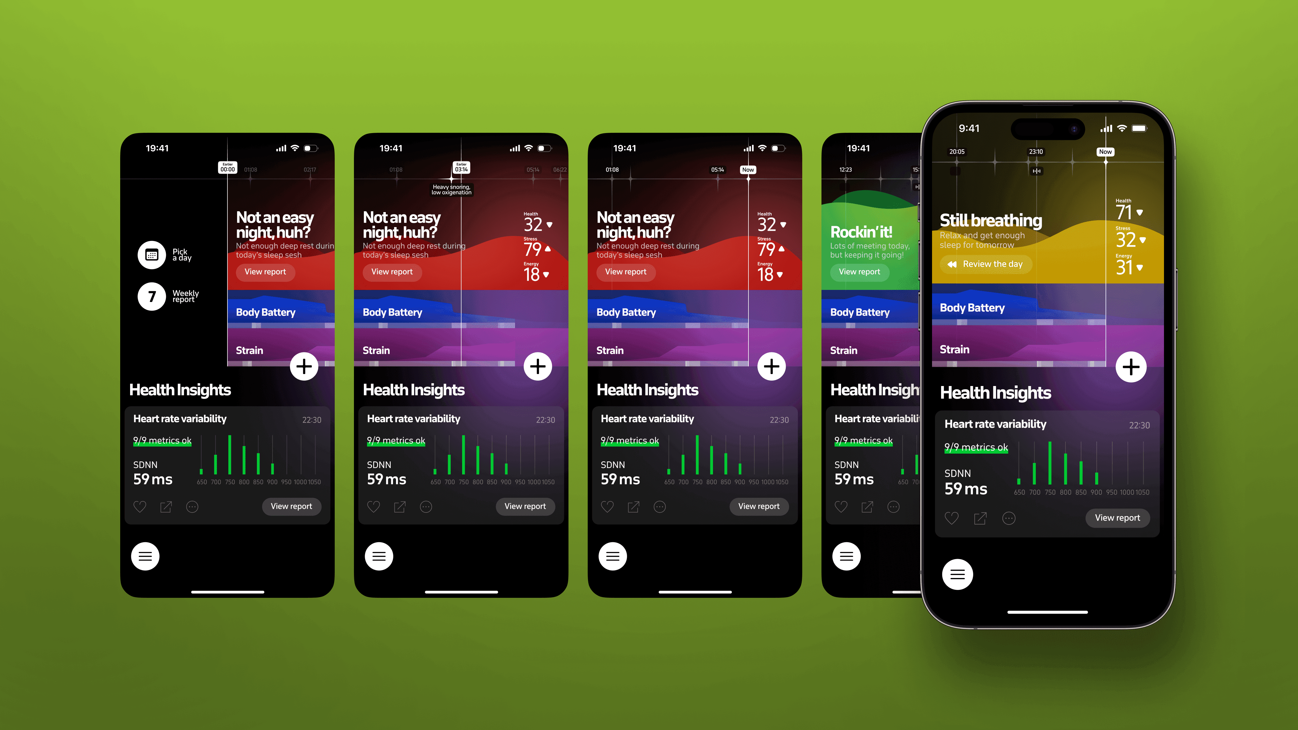 Welltory app screen concept with health indicators