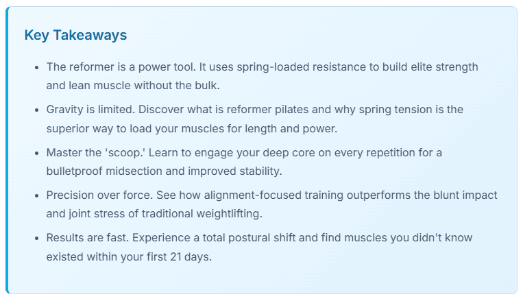 what is reformer pilates - key takaways