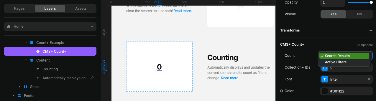 Dropdown menu for Count+ that defines what it's going to count.