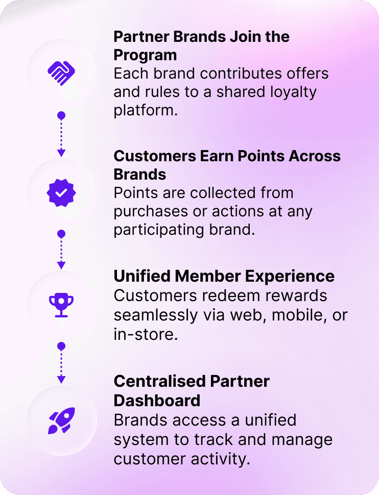 Diagram illustrating combined loyalty pools across partner brands to enable broader rewards and customer engagement