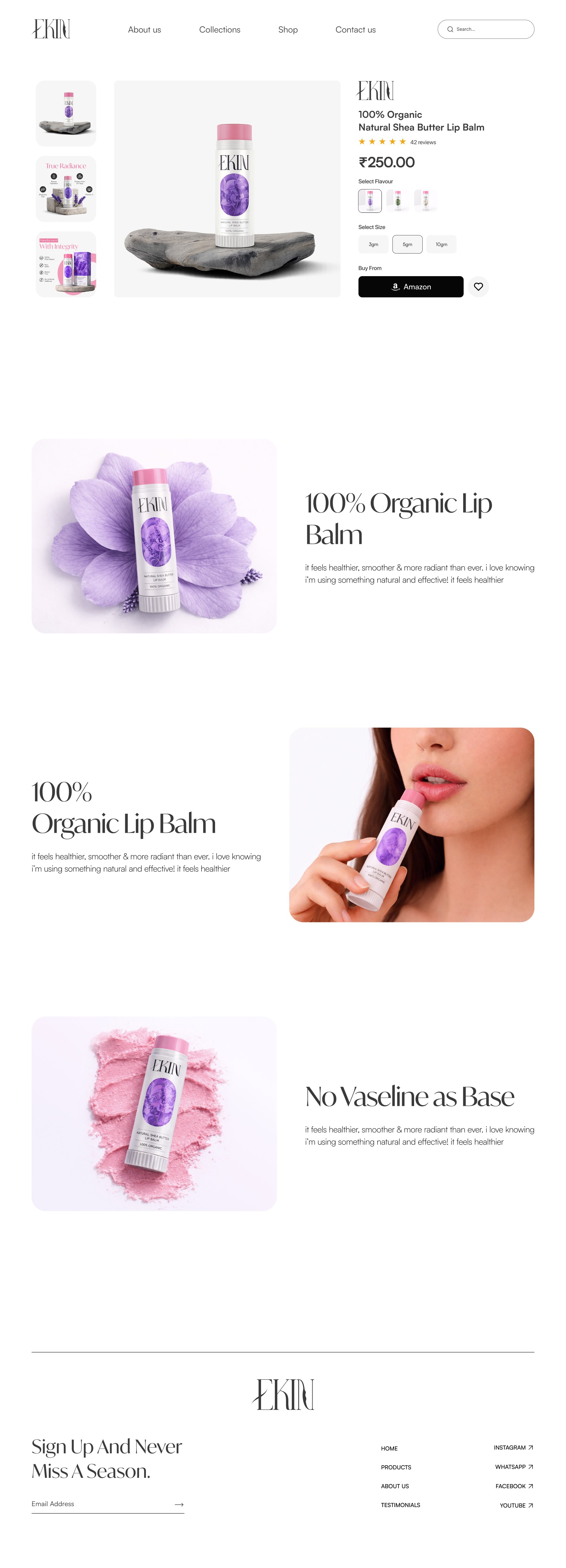 Ekin website design continuation with product details, ingredients, and user experience sections