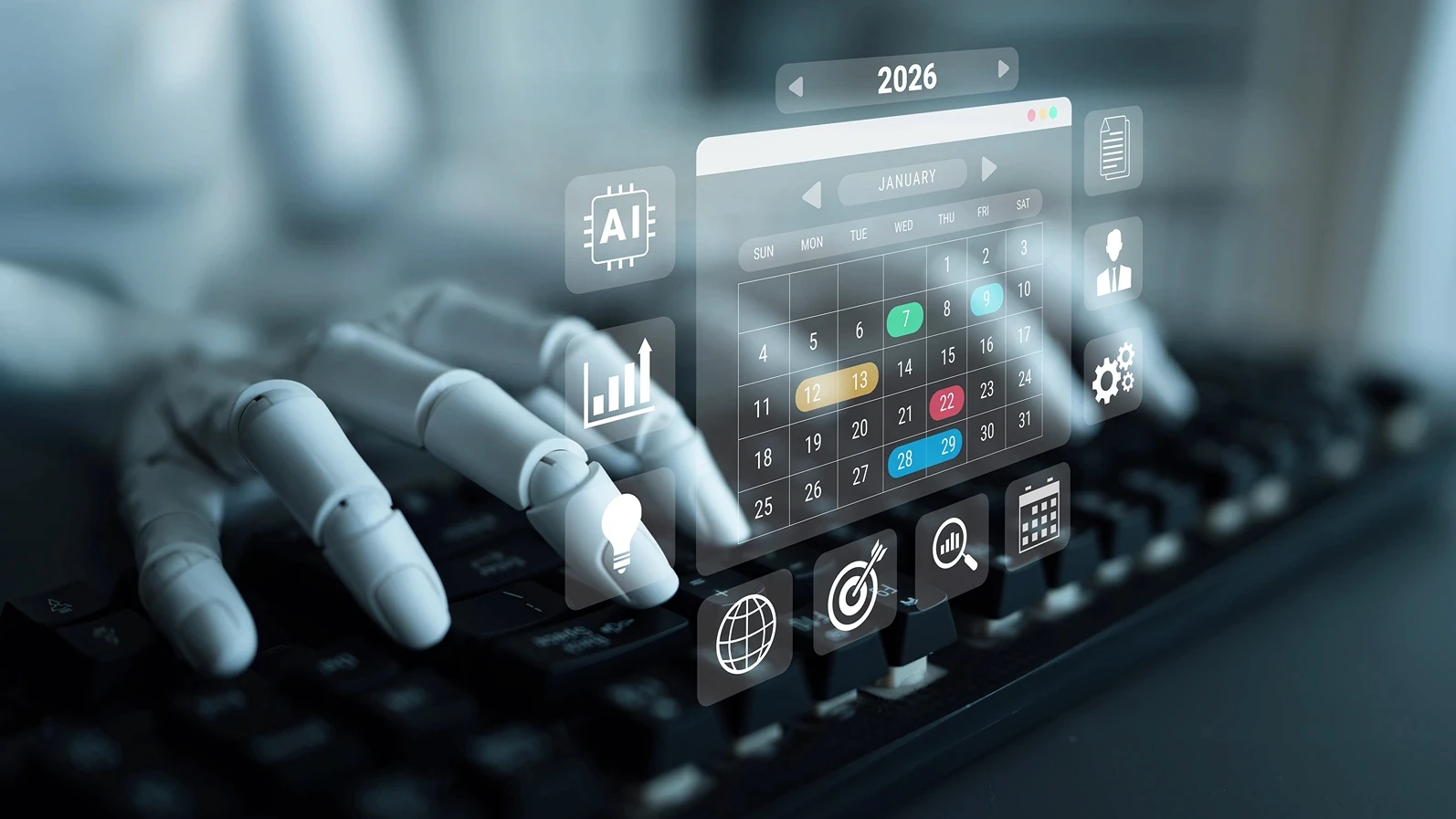 AI managing 2026 schedules and business calendars, automating event planning and optimizing productivity across organizational workflows Parse