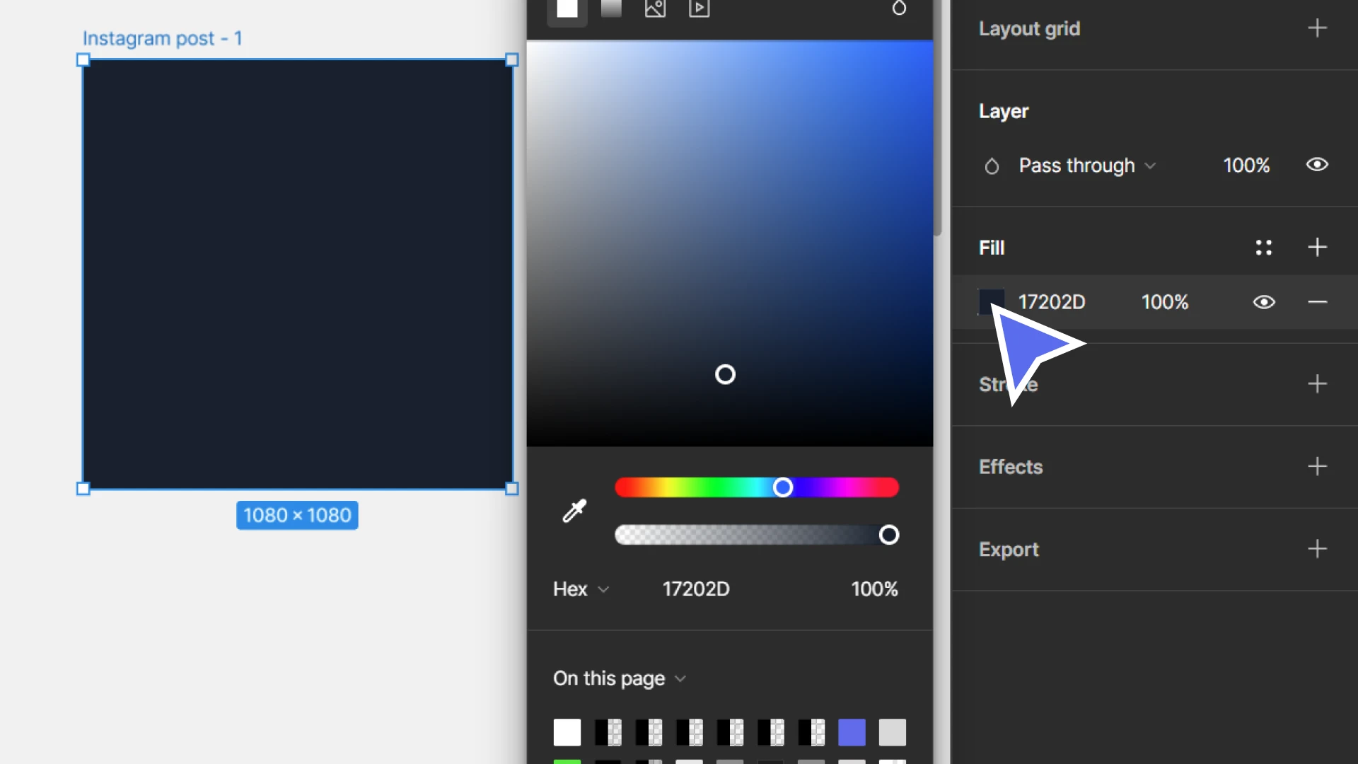 A user setting the colour for a frame's background in Figma