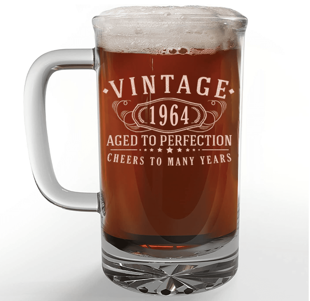 Personalized Vintage 1964 Etched 16oz Glass Beer Mug