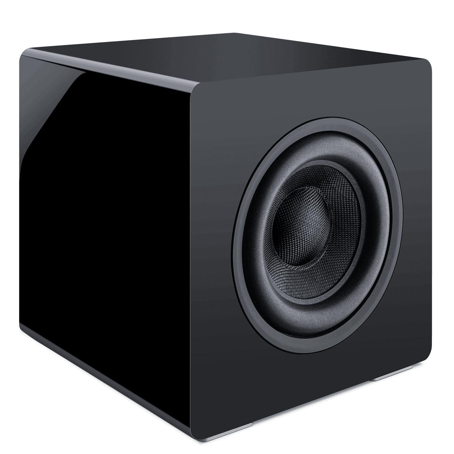 Black subwoofer with a textured cone