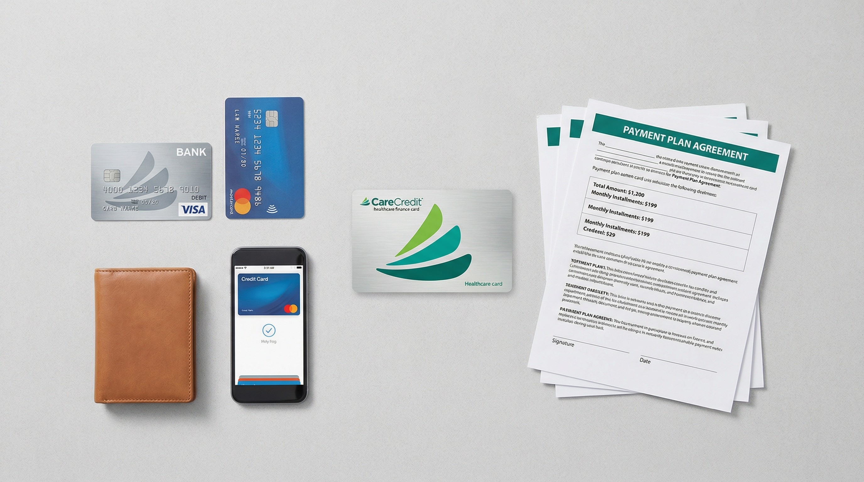 Multiple payment method options including CareCredit and in-house dental payment plans for flexible financing