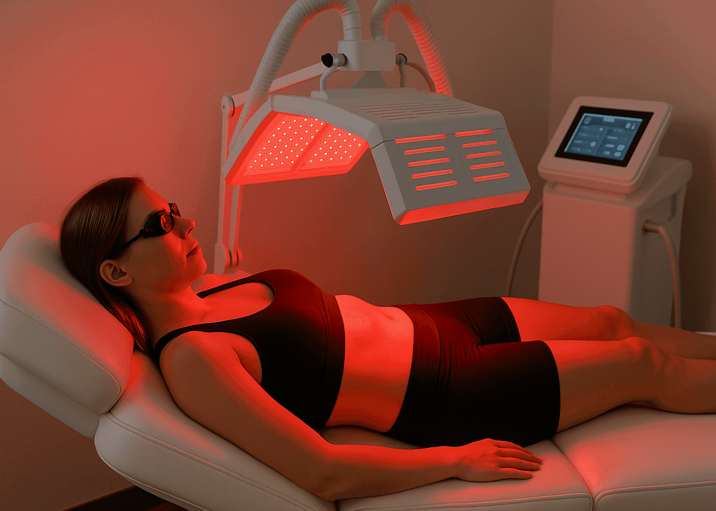Woman receiving professional red light weight loss therapy