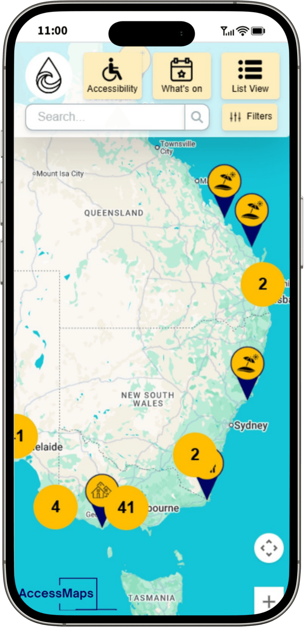 Smartphone displaying and access map with location in Australia