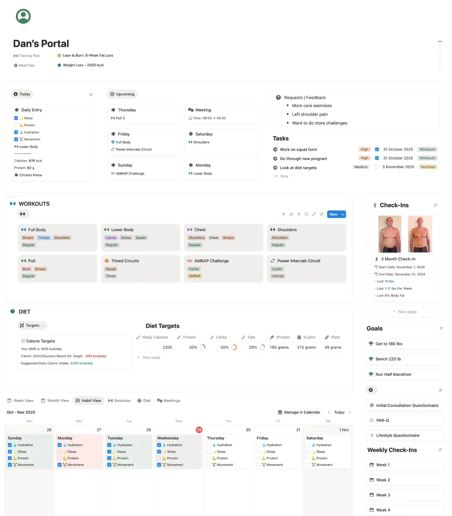 Notion Personal Trainer Template