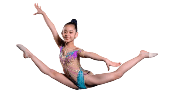 SportPlus rhythmic gymnast doing split leap