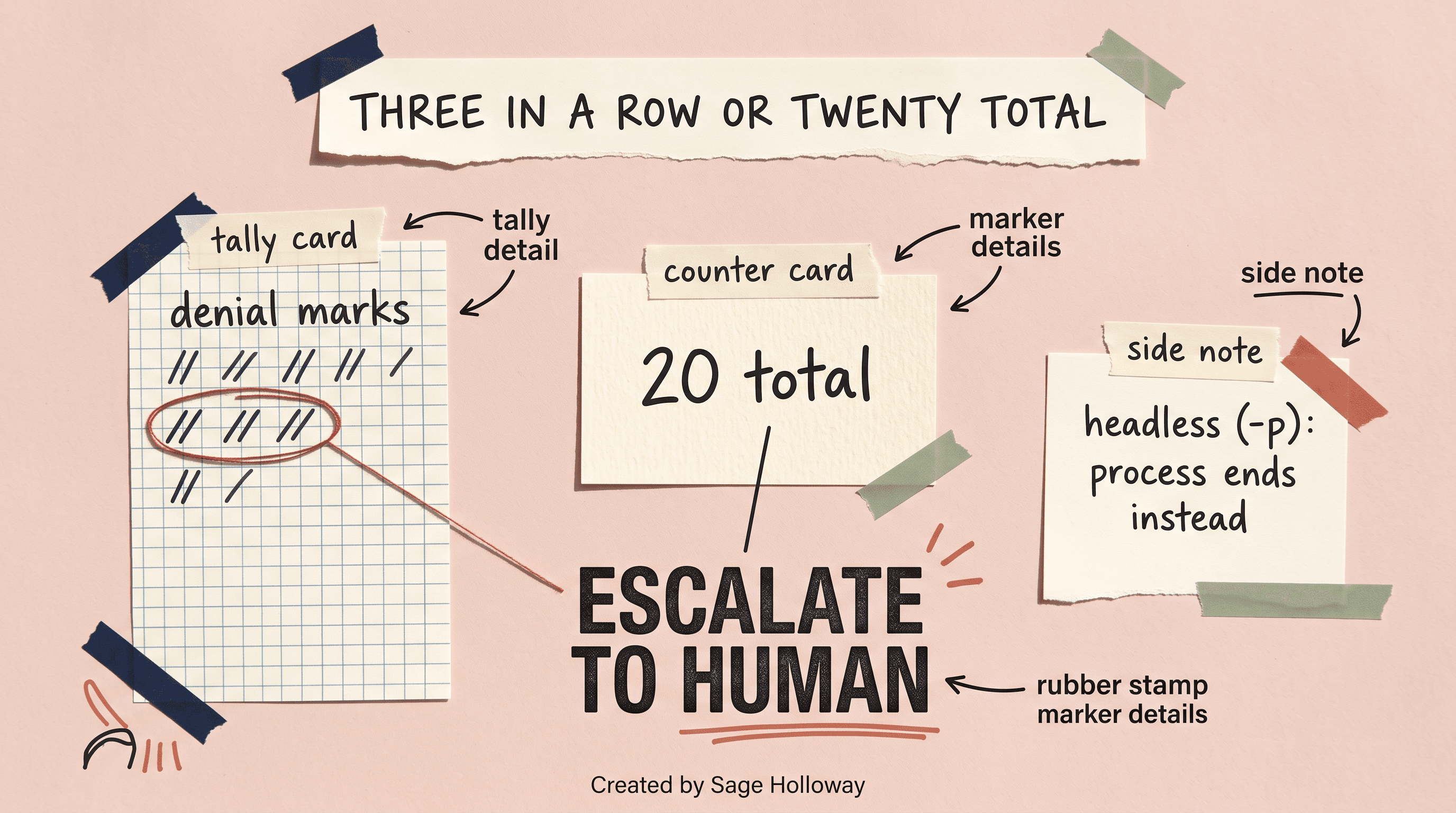 Diagram of Claude Code auto mode denial escalation after three consecutive or twenty total denials