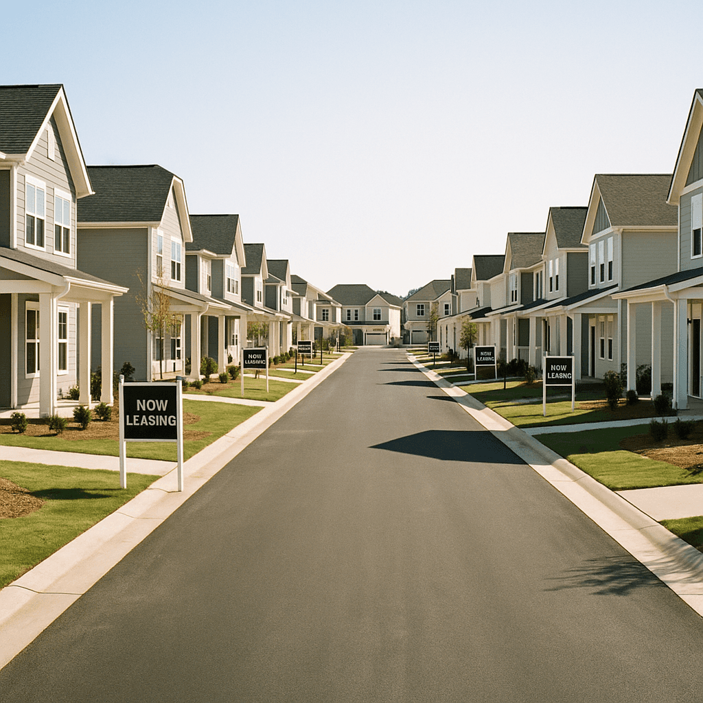 A newly completed build-to-rent community of single-family homes during lease-up