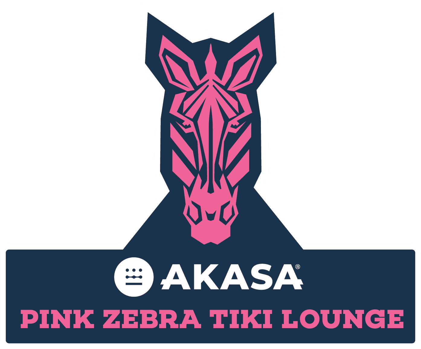 akasa pink zebra above the words "pink zebra tiki lounge"