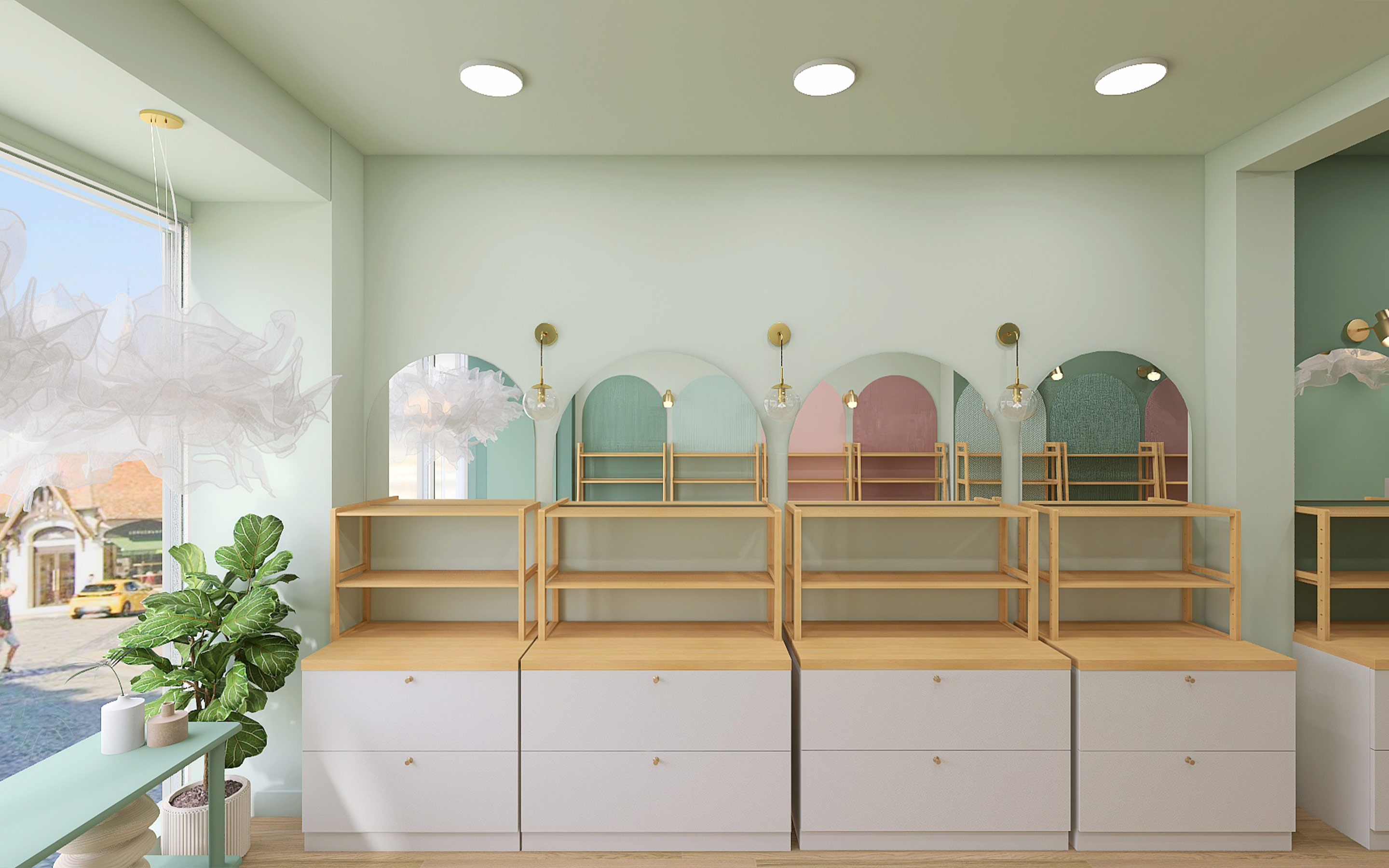 intérieur en vue 3D de la boutique Avril cosmétiques à deauville