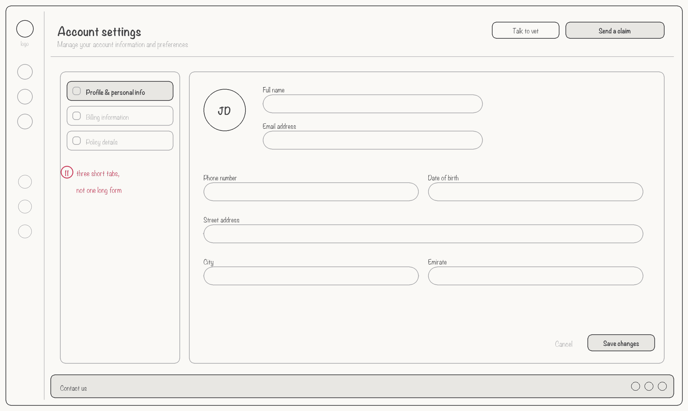 Lo-fi wireframe — Account